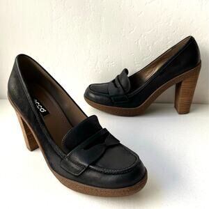 Ecco Nomane Leather Penny Loafers Chunky Platform Preppy Academia Size 40/9-9.5